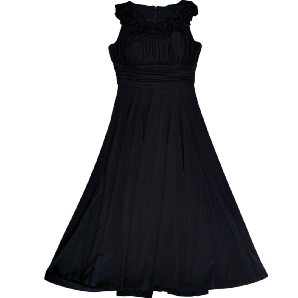 Jessica Howard Evenings Black Rosette Midi Dress Size 6 Women's Formal A-line